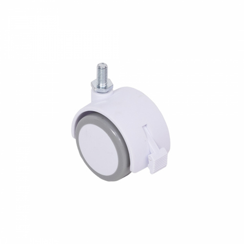 Колесо меб. пласт. FURNI d50 с винтом M8 с торм., белый/серый AKS_1