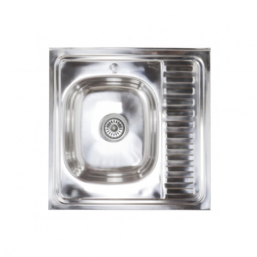 Мойка н/сталь, квадратная одночашевая, 600*600мм, полир хром, мойка слева, накладная, AKS (0,6мм)_1