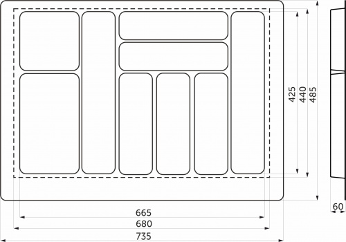 Лоток для столовых приборов 800 BASIC 735*485, белый AKS_2