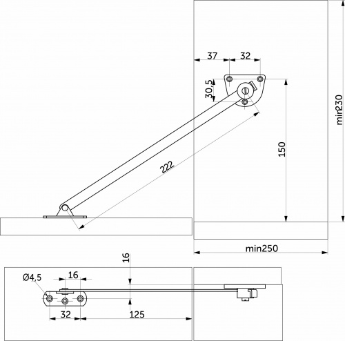 Кронштейн для откидных створок с тормозом и фиксатором GRIDLI серый_2
