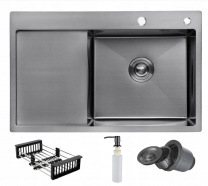 Мойка н/сталь, прямоугольная одночашевая, 780*490мм, графит, мойка справа, врезная на/вровень столешнице, PL (3,2мм)