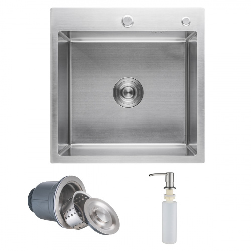 Мойка н/сталь, квадратная одночашевая, 500*500мм, cатин, врезн на/вровень столешнице, AKS (3,2мм)_1