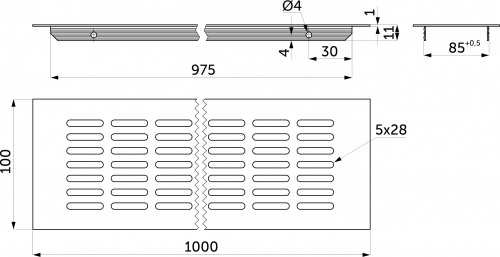 Решетка вентиляционная 1000х100мм серебро алюминий AKS _2