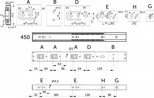 Направляющая шариковая L-450 h=45 PRIME by AKS SOFT CLOSE A черный_2