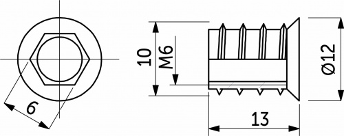 Гайка Rampa М6*10*13 с шестигран. углублением с буртиком (уп/1тыс.шт) , AKS_2