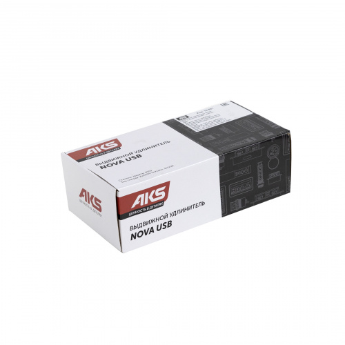 Выдвижной удлинитель Nova USB, 2 розетки, USB A + USB C, черный, AKS_4