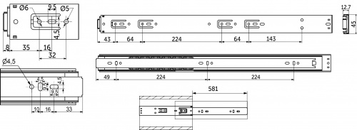 Направляющая шариковая L-600 h=45 AKS PLUS PUSH TO OPEN_2