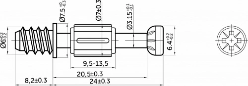 Шток эксцентрика 7*24/6*8,1 с пластиковой зеленой муфтой (уп/1тыс.шт) AKS_2