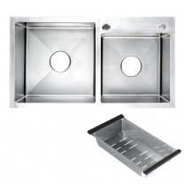 Мойка н/сталь, прямоугольная двухчашевая, 780*430мм, сатин, универсальная (3,2мм)