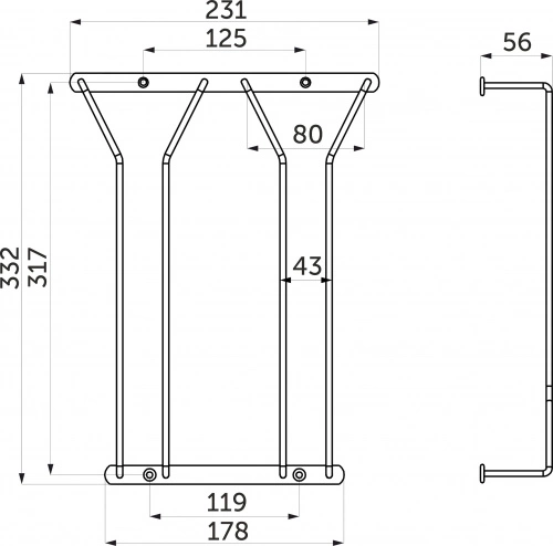 Держатель подвесной для бокалов двухрядный, черный AKS_2
