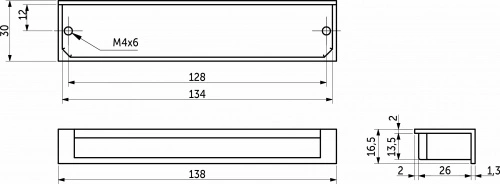 Ручка меб. врезная мет. DN50 128 белый, AKS_2
