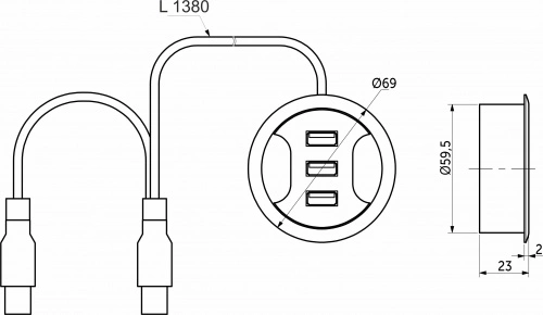 Разветвитель USB, 3 выхода, мат. хром, AKS_2