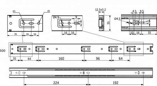 Направляющая шариковая L-500 h=35 GRIDLI A_2