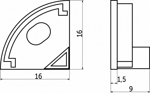 Заглушка к алюминиевому профилю ORION-1616C, форма четверть круга, цвет белый, AKS_2