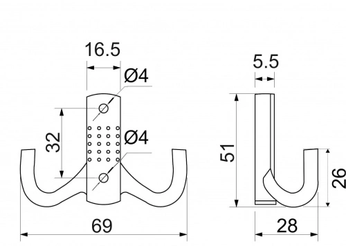 Крючок меб. двухрожковый мет. WP12 золото AKS_2