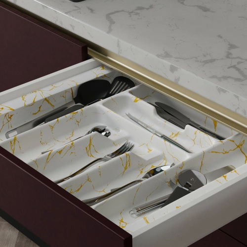 Лоток для столовых приборов 900 MARBLE 830*485, бело-золотой мрамор AKS_3