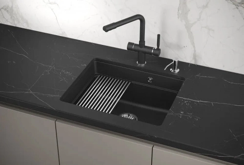 Мойка кварц, прямоугольная, KS-5501U, 550*450мм, черный металлик, под столешницу, Granula_4