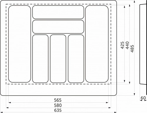Лоток для столовых приборов 700 MARBLE 635*485, бело-серый мрамор AKS_2