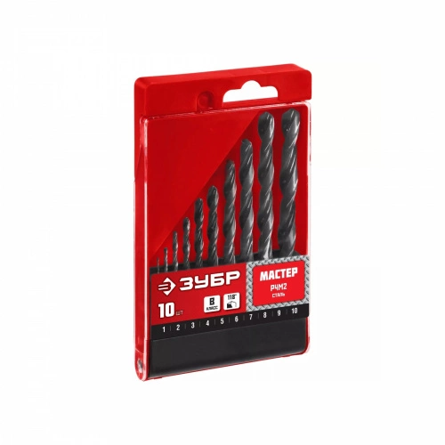 Набор сверл по металлу, цилиндрический хвостовик 1-10 мм, сталь Р4М2 МС ЗУБР _1