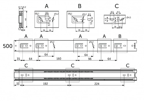 Направляющая шариковая L-500 h=45 AKS A_2