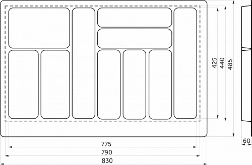 Лоток для столовых приборов 900 MARBLE 830*485, бело-золотой мрамор AKS_2