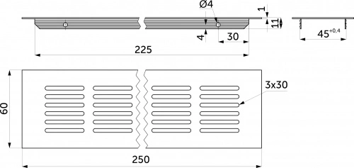 Решетка вентиляционная 250х60мм белая алюминий AKS_2