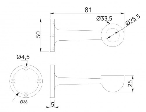 Держатель дистанционный концевой трубы d25 (995), черный AKS_2