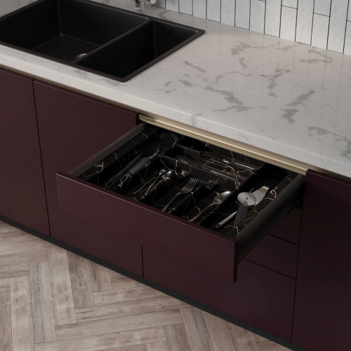Лоток для столовых приборов 900 MARBLE 830*485, черно-золотой мрамор AKS_4