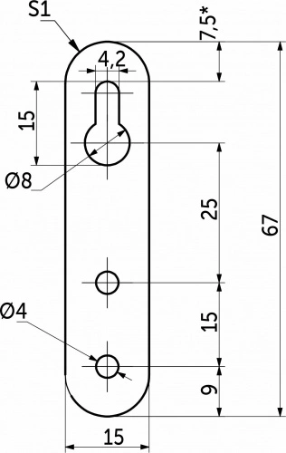 Пластинка зацепная 67*15*1,0 белый цинк (большое отверстие сверху) (уп/200шт) AKS_2