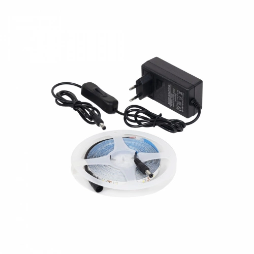 Лента светодиодная - 9,6W/m, 12V, 8мм, 2835, 120 д/м, IP20, холодный белый (6000K) - 5м, + блок питания, AKS_1