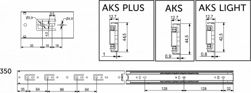 Направляющая шариковая L-350 h=45 AKS черная_2