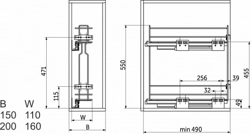 Выдвижная корзина-карго 200 крепл.боковое/левое, графит WIEXPOL_2