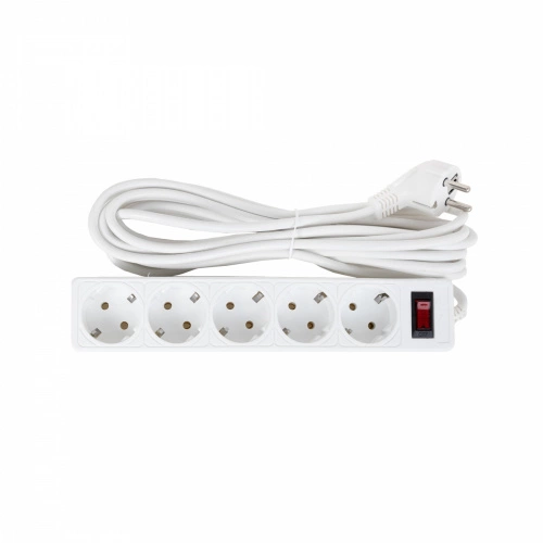 Удлинитель с сетевым фильтром, 5 розеток, 3 метра, 3х1мм, CCA, белый, 2200W, AKS_1