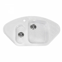 Мойка каменная, угловая двухчашевая, S-31, 945*500мм, белый крап, врезная, Sim Gran фотография
