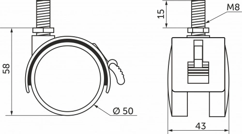 Колесо меб. пласт. d50 с винтом М8 с торм., черный AKS_2