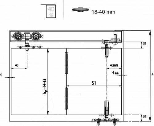 Комплект STANFOLD для 1 складной-сдвижной дверей LAGUNA 40кг (без направляющей)_2