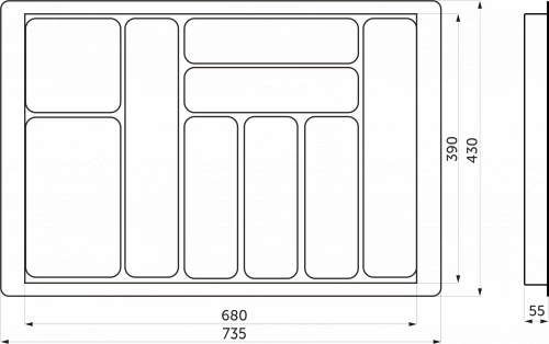 Лоток для столовых приборов 800 TR-02 (735～680*430～390*55), серый AKS_2