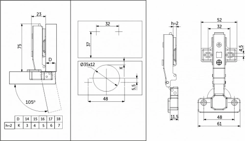 Петля накладная с доводчиком 48мм h2 clip-on PRIME by AKS (саморезы, заглушки) (упак. = 2 шт.)_2