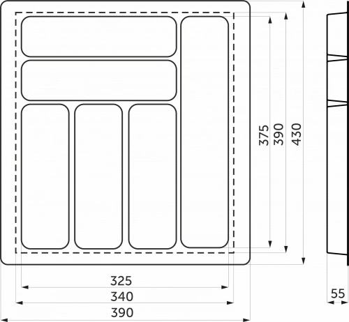 Лоток для столовых приборов 450 BASIC 390*430, серый AKS_2