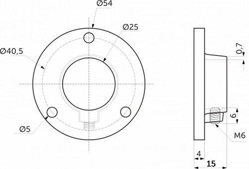 Крепление (розетка) трубы d25 (510) сталь, хром AKS_2