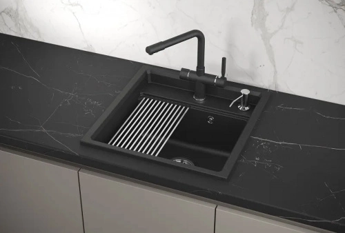 Мойка кварц, прямоугольная, KS-5002, 500*510мм, черный металлик, на столешницу, Granula_4
