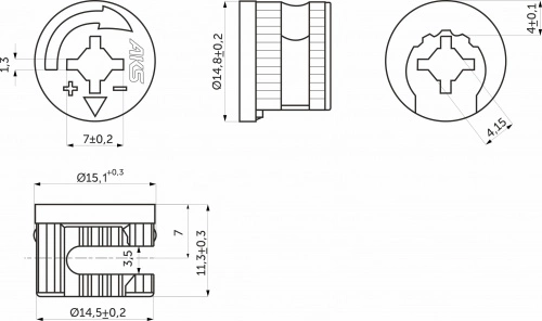 Эксцентрик 15x11,5 для плиты 16 мм стальной (уп/100 шт) AKS_2