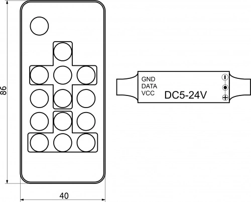 Контроллер для светодиодной ленты RGB SPI, с пультом, 12/24V, 72W/144W, AKS_2