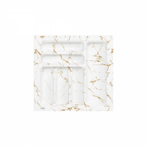 Лоток для столовых приборов 500 MARBLE 435*430, бело-золотой мрамор AKS_1