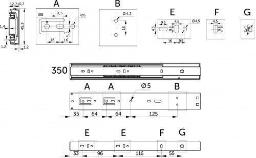 Направляющая шариковая L-350 h=45 PRIME by AKS SOFT CLOSE A_2