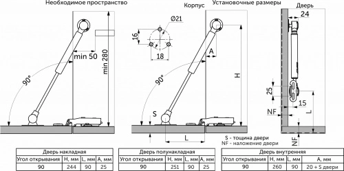 Амортизатор масляный барный нижний 60N серый AKS_2