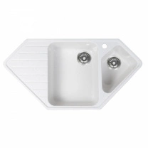 Мойка каменная, угловая двухчашевая, S-32, 970*500мм, белый крап, врезная, Sim Gran фотография