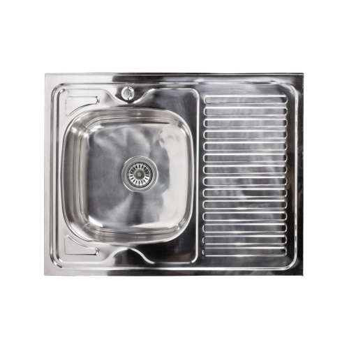 Мойка н/сталь, прямоугольная одночашевая, 800*600мм, полир хром, мойка слева, накладная, AKS (0,6мм)_1