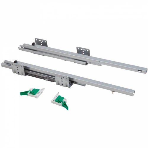 Направляющая скрытого монтажа L-450 с доводчиком ДСП до16mm с замками AKS SLIM SLIDE полное выдвижение_1