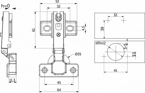 Петля накладная с пружиной 45мм h0 slide-on AKS LIGHT 52г_2